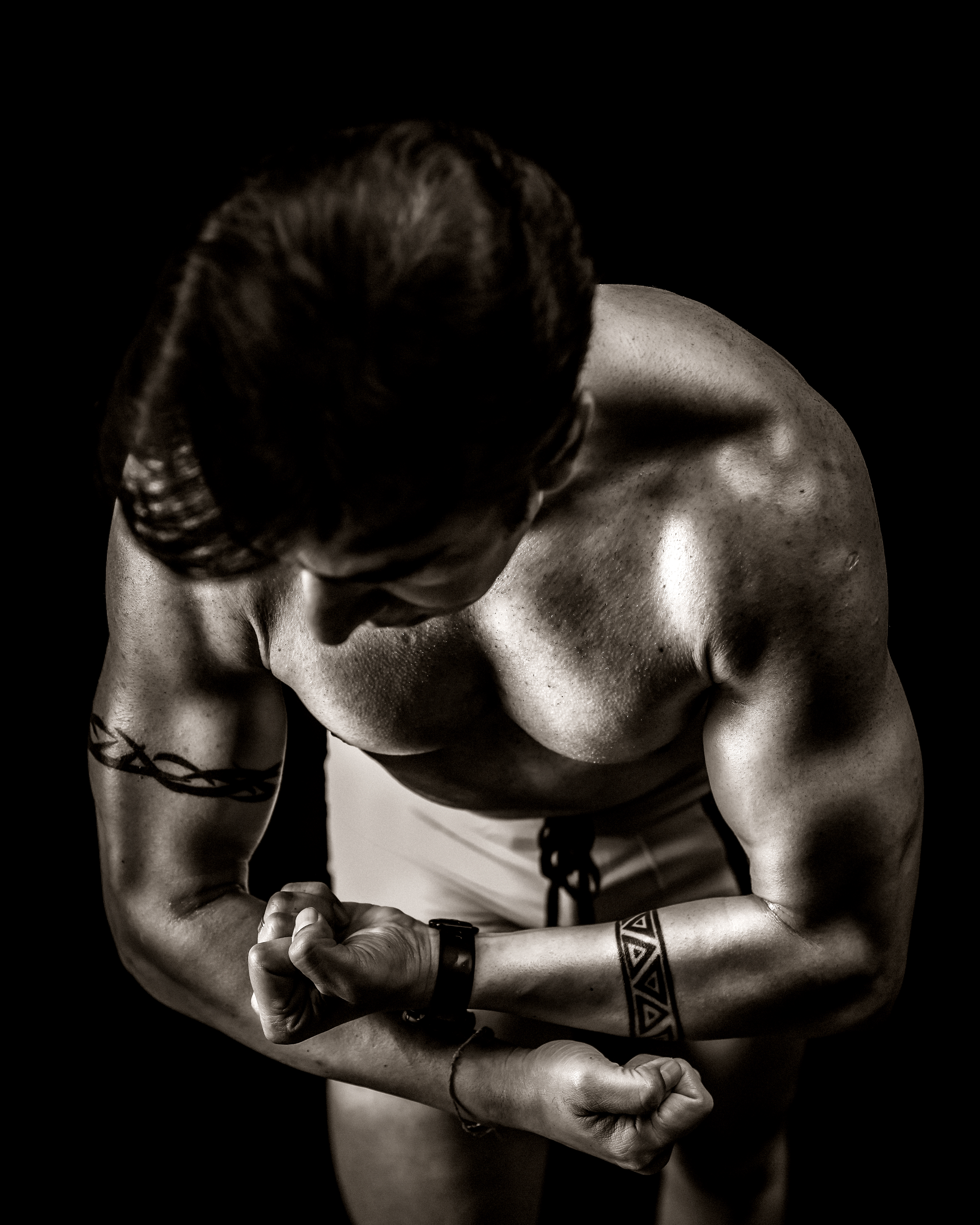 Black and white portrait of a client in soft natural light